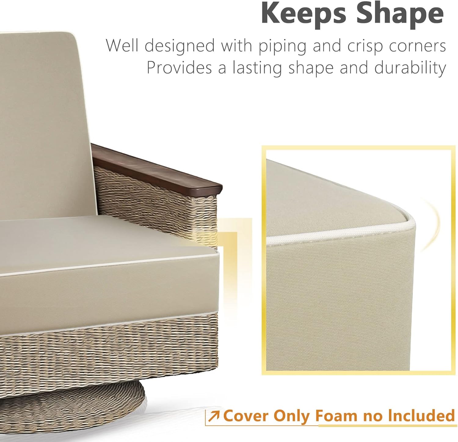 Porch Shield Outdoor Cushion Slipcovers Set 4 Waterproof Fade Resistant Patio Chair Seat Cushion Covers 24 x 24 x 4 inch, Beige