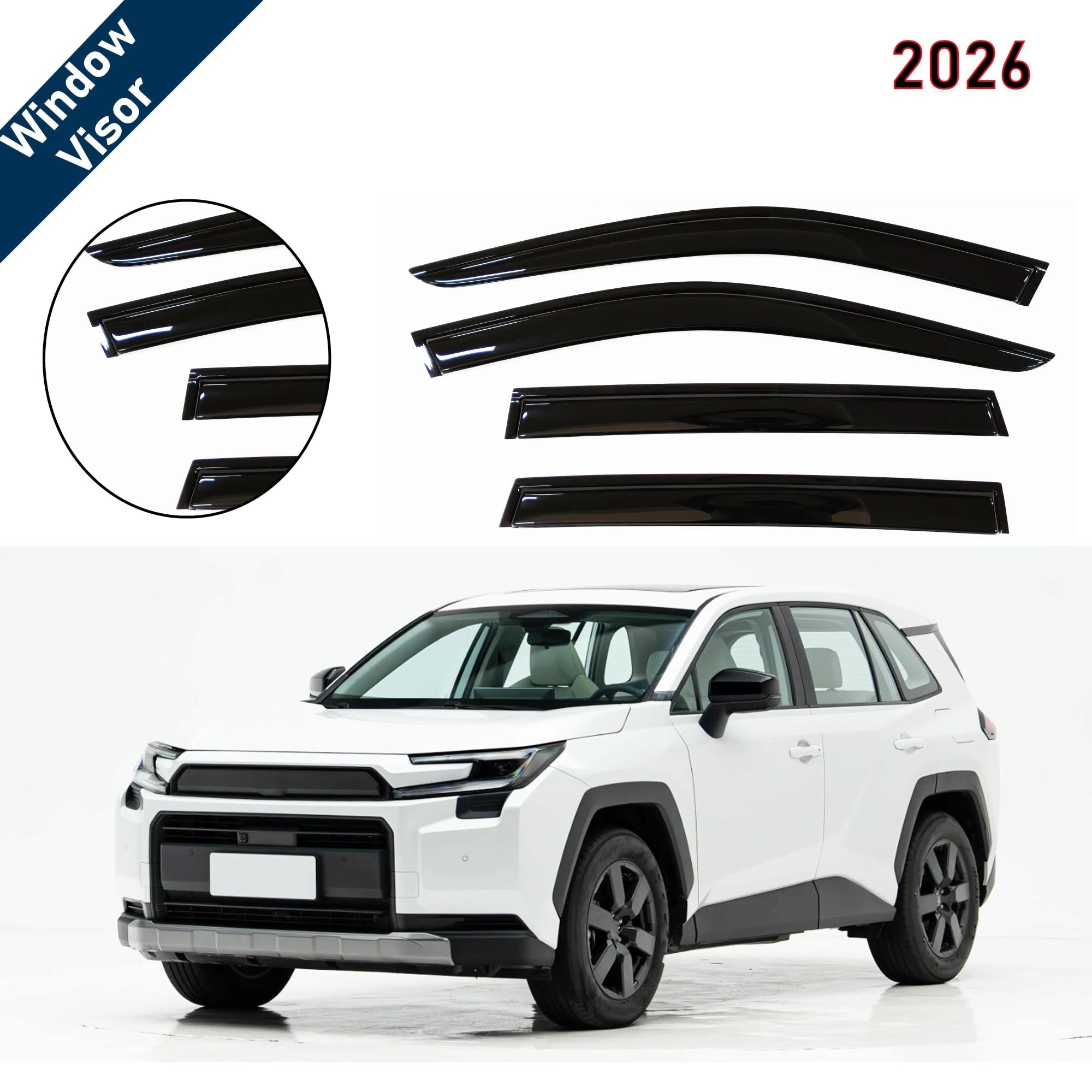 Deflectores Viento Visera Ventana para Toyota para RAV-4 2026 | 4 Uds Deflector Viento Protector contra Lluvia Protección Intemperie Automóvil Visera Ventana
