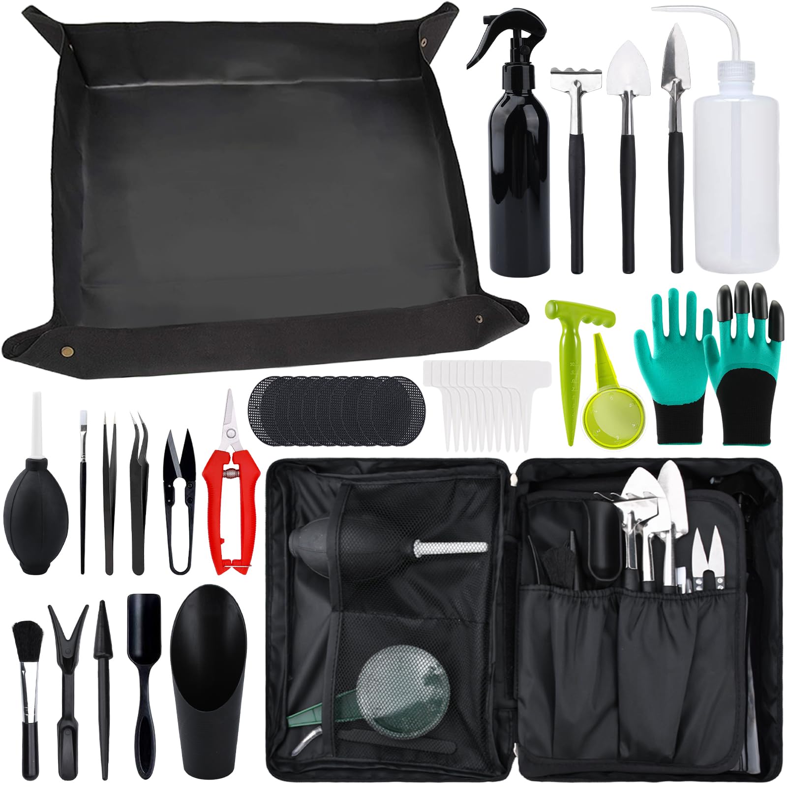 JOYBOY Juego de Herramientas de Jardín,Mini Herramientas de Jardinería,Estera para Plantas de Jardín,Kit de Jardinería Bolsa de Jardín,Herramientas para Plantas Suculentas Set,Herramientas Bonsai Kit