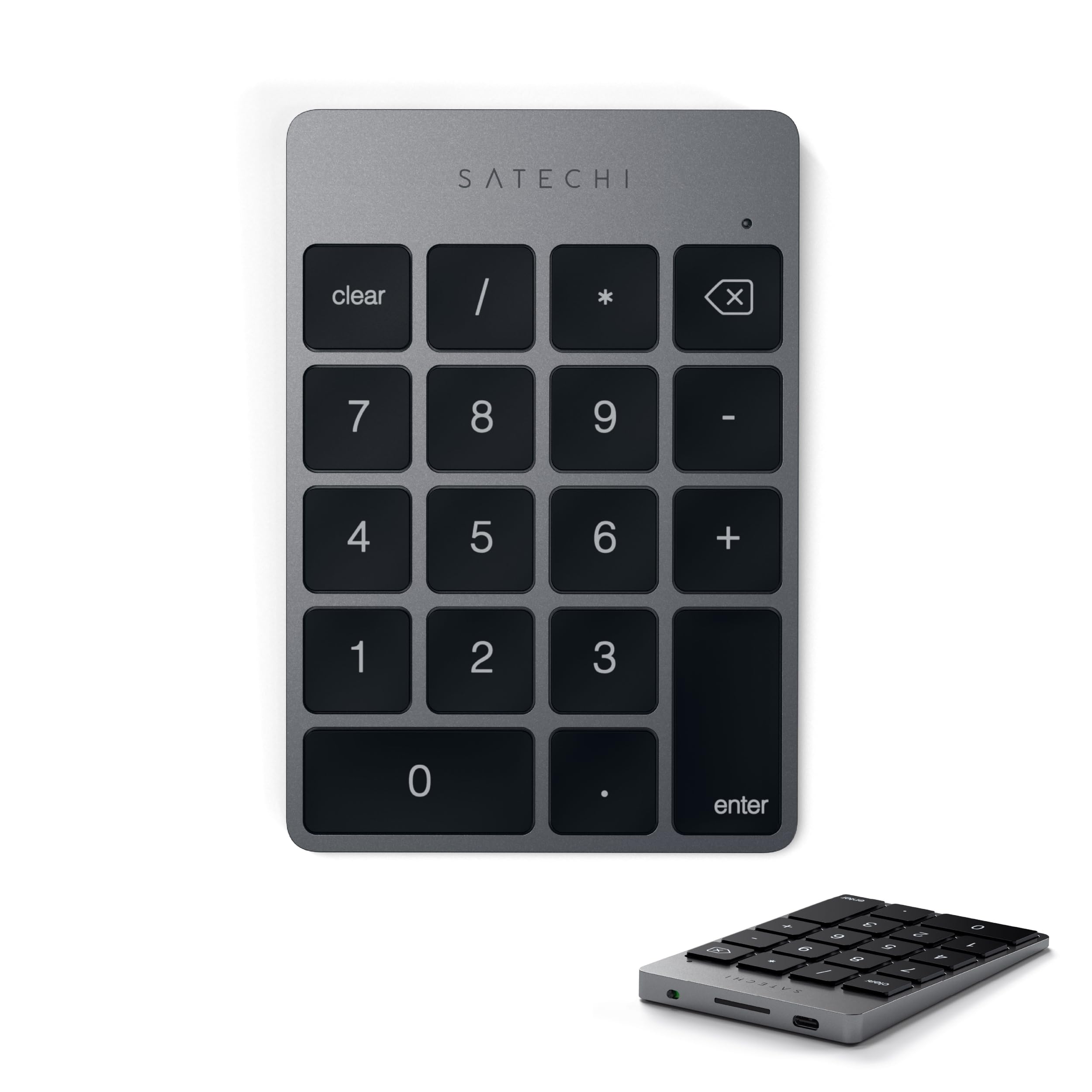 SATECHI Teclado Numérico Inalámbrico Slim de Aluminio con 18 Teclas, Bluetooth, Recargable USB-C para MacBook, Portátil, PC, iPad (Gris Espacial, 𝗟𝗮𝘆𝗼𝘂𝘁 𝗨𝗦)