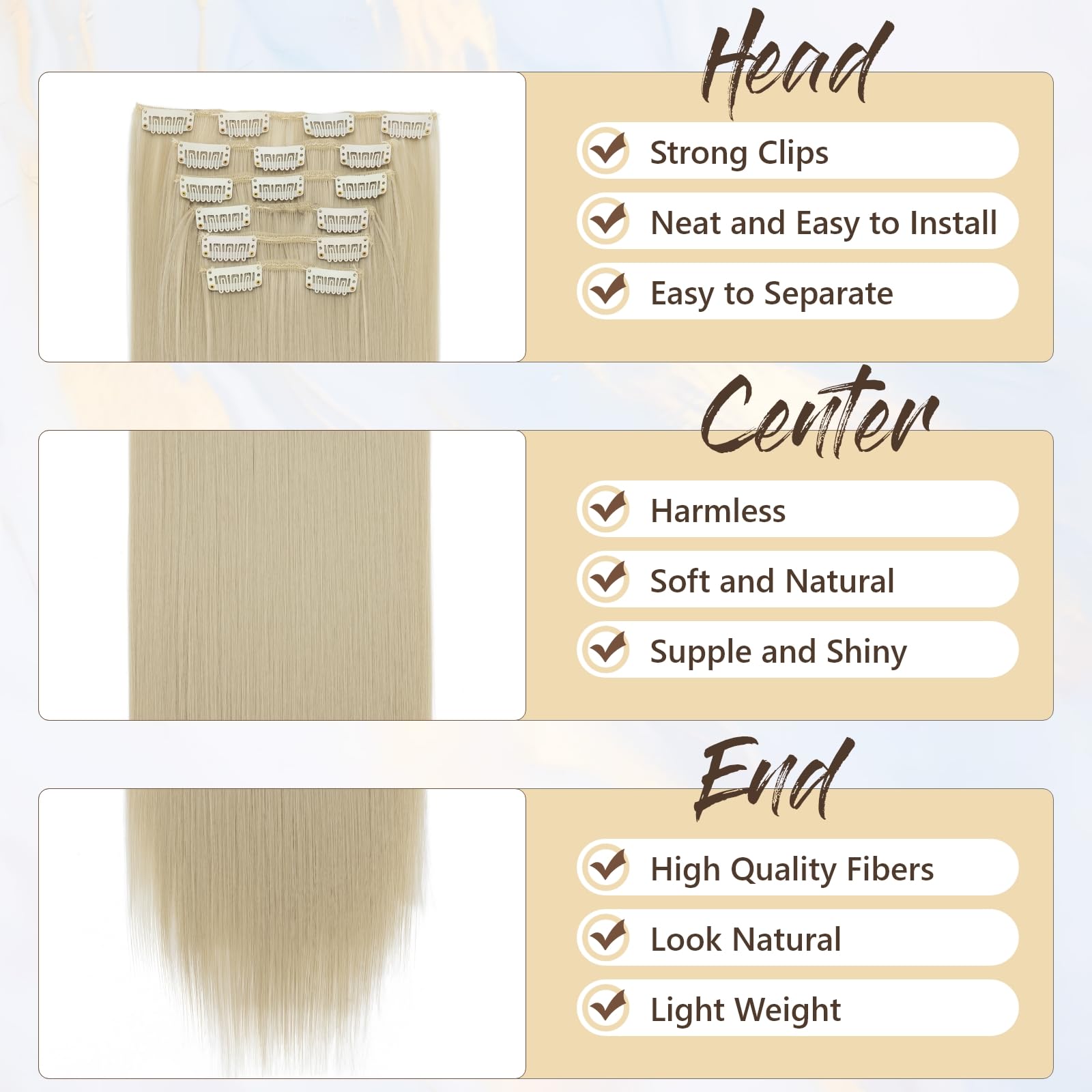 Benehair 24" Clip in Hair Extensions Full Head 6 Pcs 16 Clips Long Straight Hair Extensions Clip in Synthetic Fiber Natural Extension Medium Blonde Hairpiece for Women(Medium Blonde - Image 4