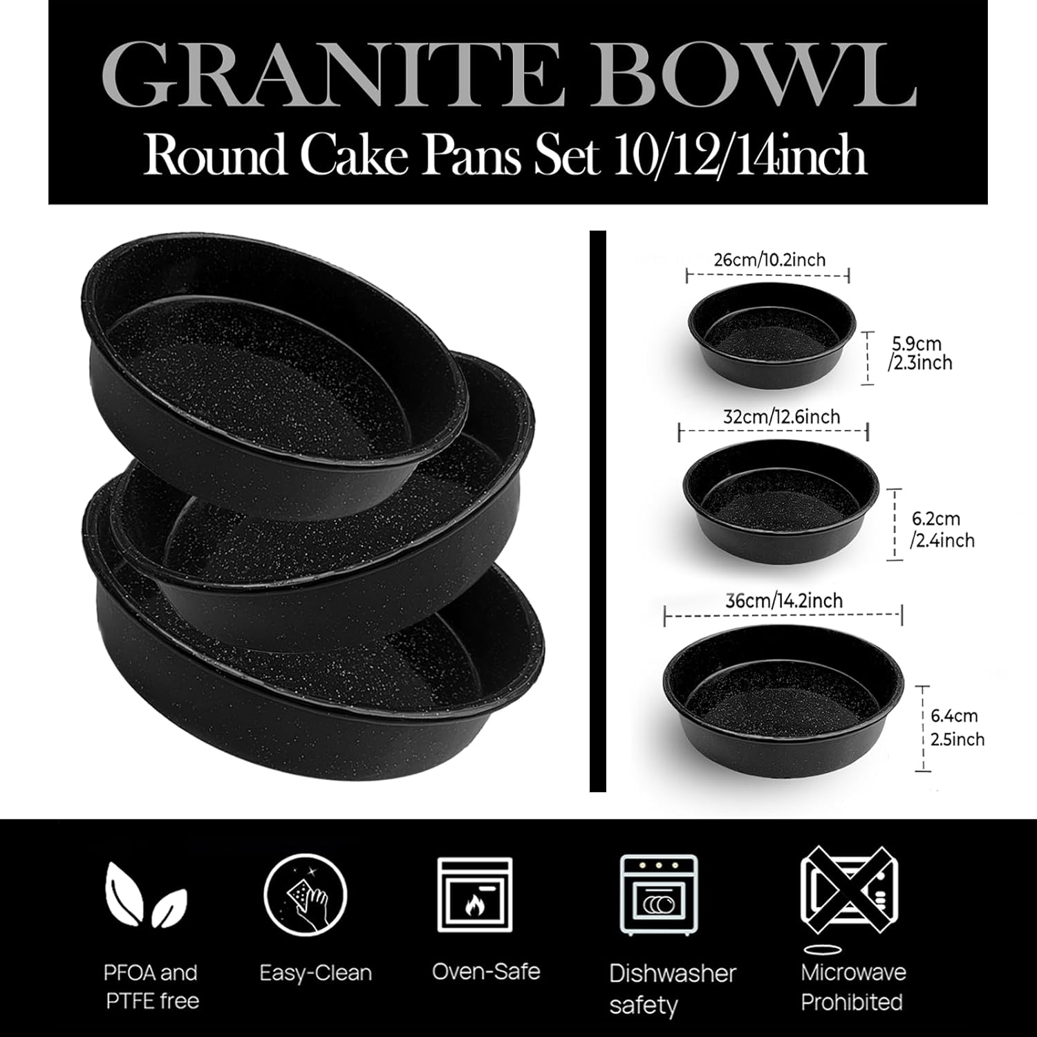 3-Pack Enamel Roasting Pan Set Round Deep Baking Pans Oven Trays10"/12"/14" Cake Pans High Performance Non-Toxic Pizza Pan Cookie Baking Sheets Oven Trays For Cooking Merry Christmas Gift for Mom - Image 2