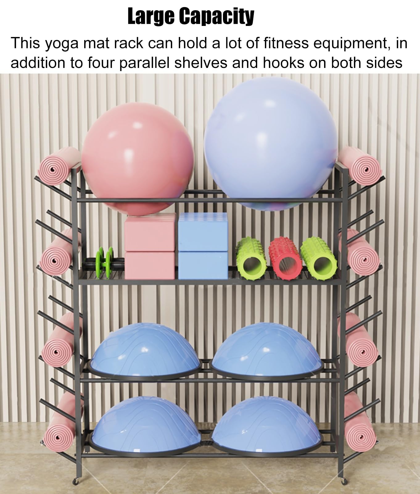 Esterilla de yoga y gimnasio Equint Sto Stand con ruedas para pelotas de ejercicio y rodillos de espuma, perfecto para gimnasio en casa y Ga