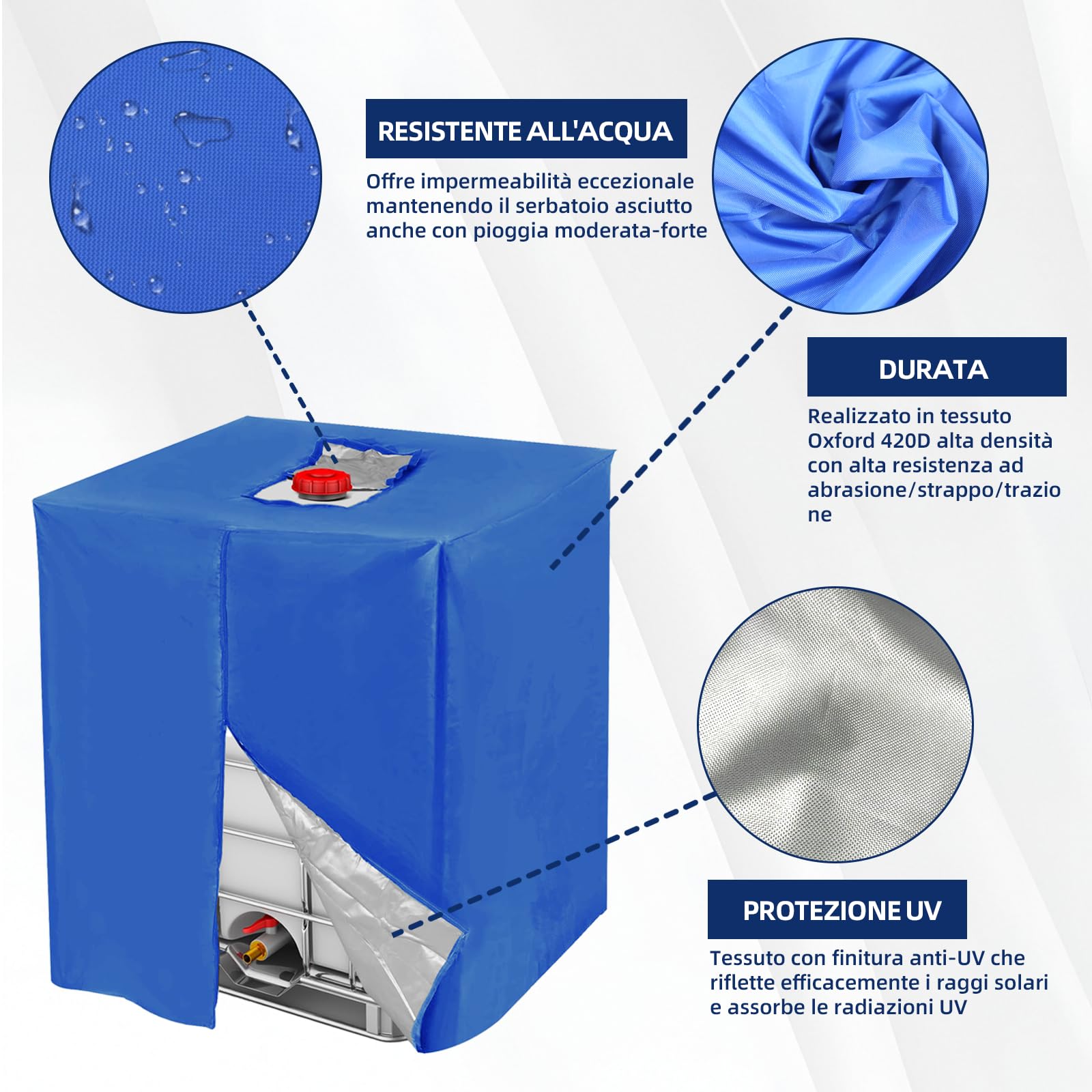 Coperchio serbatoio IBC tessuto Oxford 420D resistente UV intemperie 1000 l 120 x 100 x 116 cm