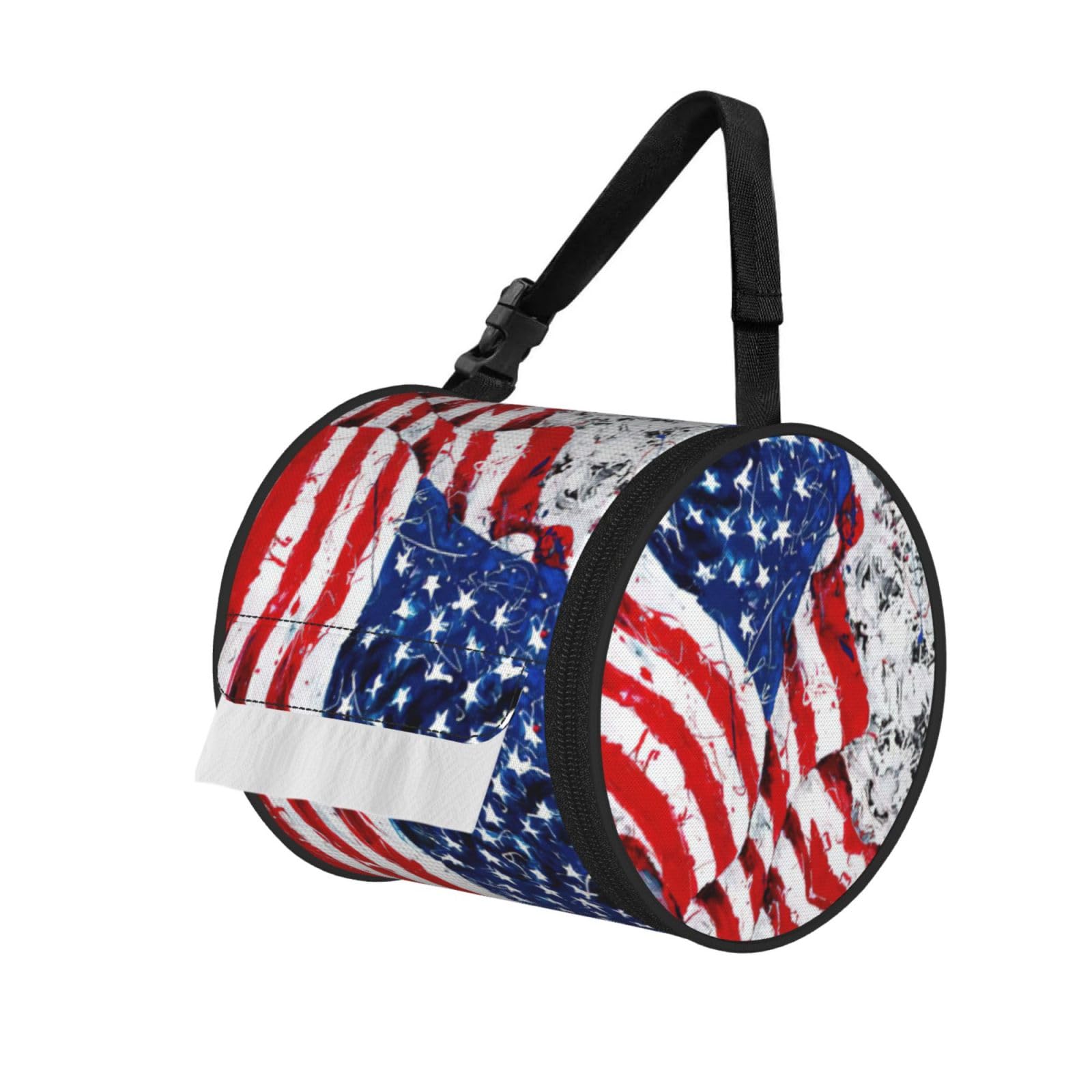 US Flag Printed Roll Paper Carrier Bag, Foldable Oxford Cloth Tissue Case for Camping Hiking Backpack