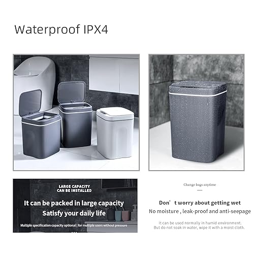 Miniatura 3 de Bycarm - Papelera con sensor de movimiento con 3 galones 12 L, latas de basura automáticas sin contacto con luces LED, baño inteligente con tapa,