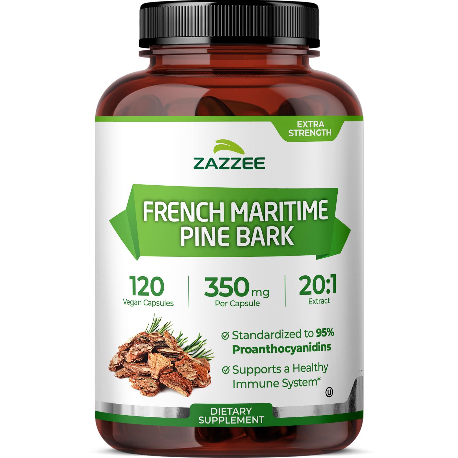 Zazzee Extra Strength French Maritime Pine Bark Extract 20:1, 120 Capsules 120 Count (Pack of 1)