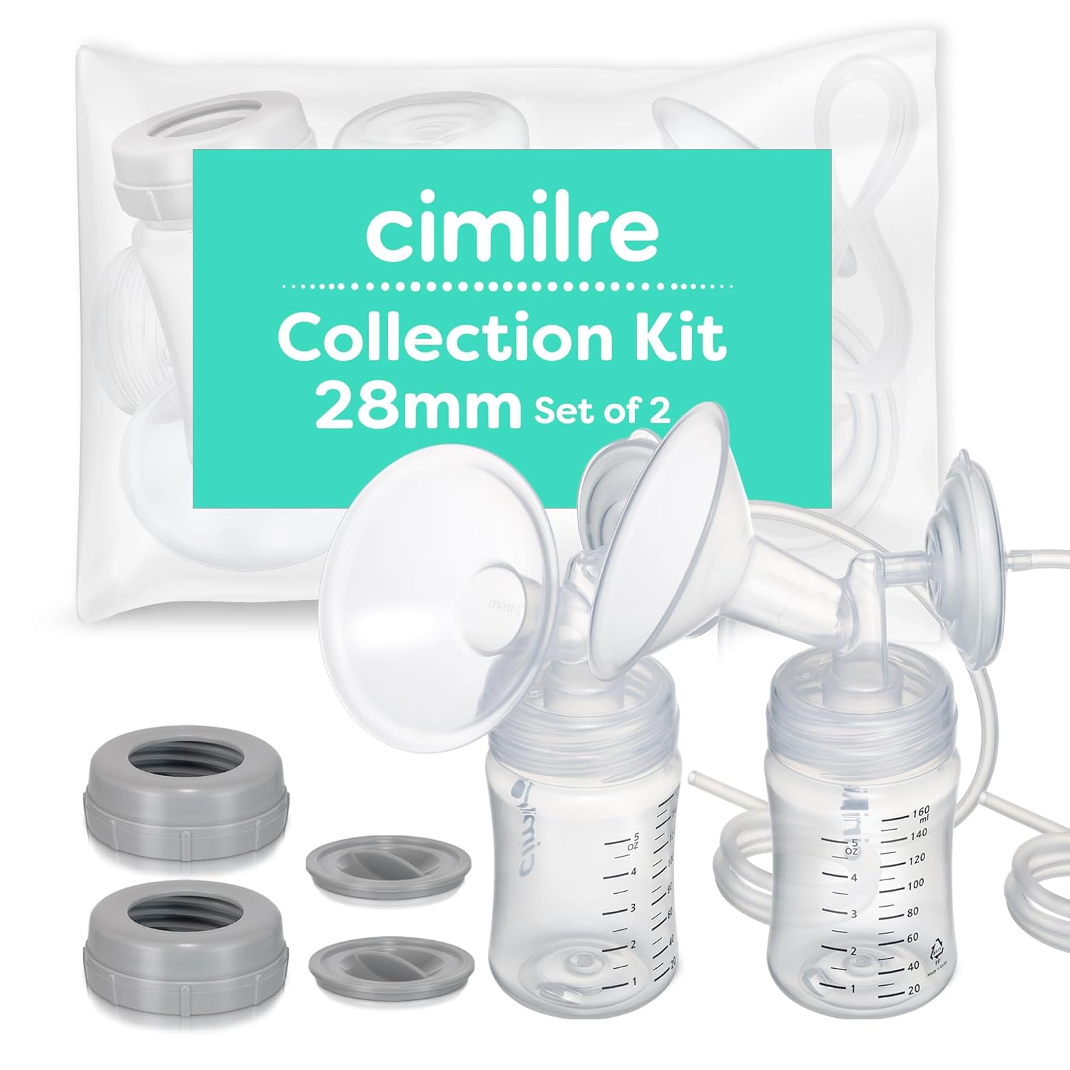Cimilre 21MM Breast Milk Collection Kit, Double Pumping Breast Milk Collector Kit to Store Breast Milk, Includes Breast Shields, Valves, Backflow Protectors & Bottles