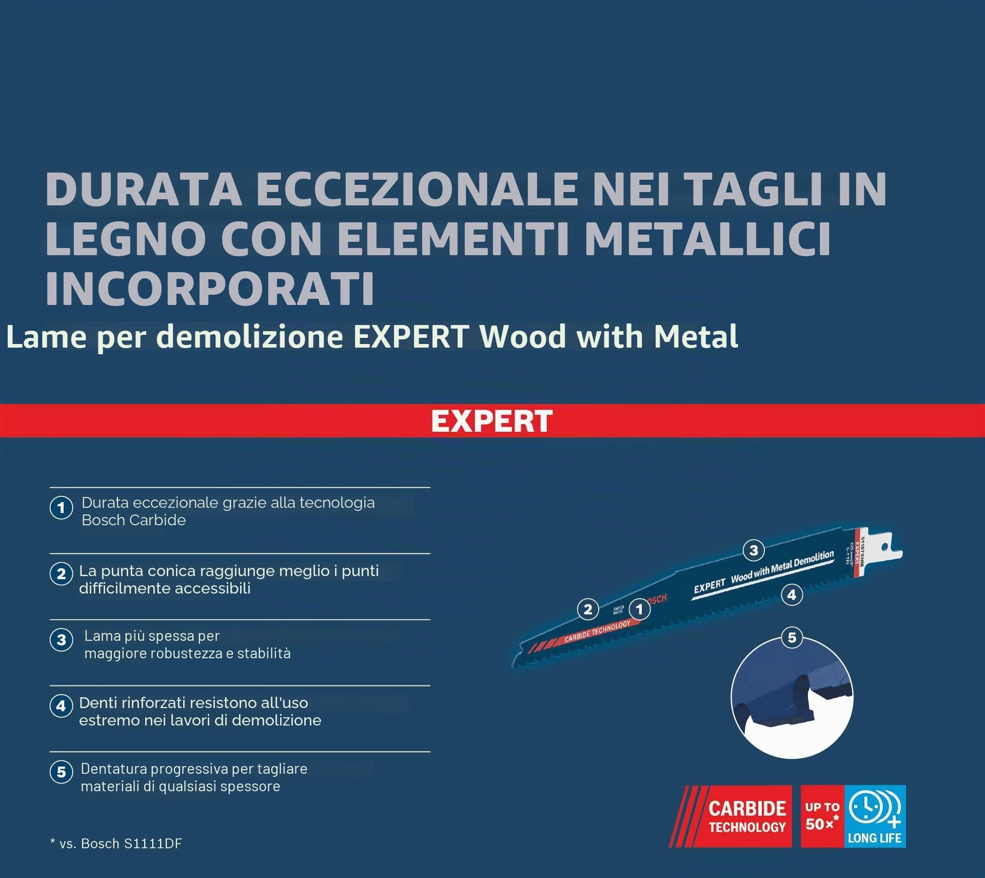 Bosch 3x Lame per Seghe Universali Expert ‘Wood with Metal Demolition’ S 1167 XHM (225 x 25 mm, Accessorio Sega Universale), 225 mm/9"