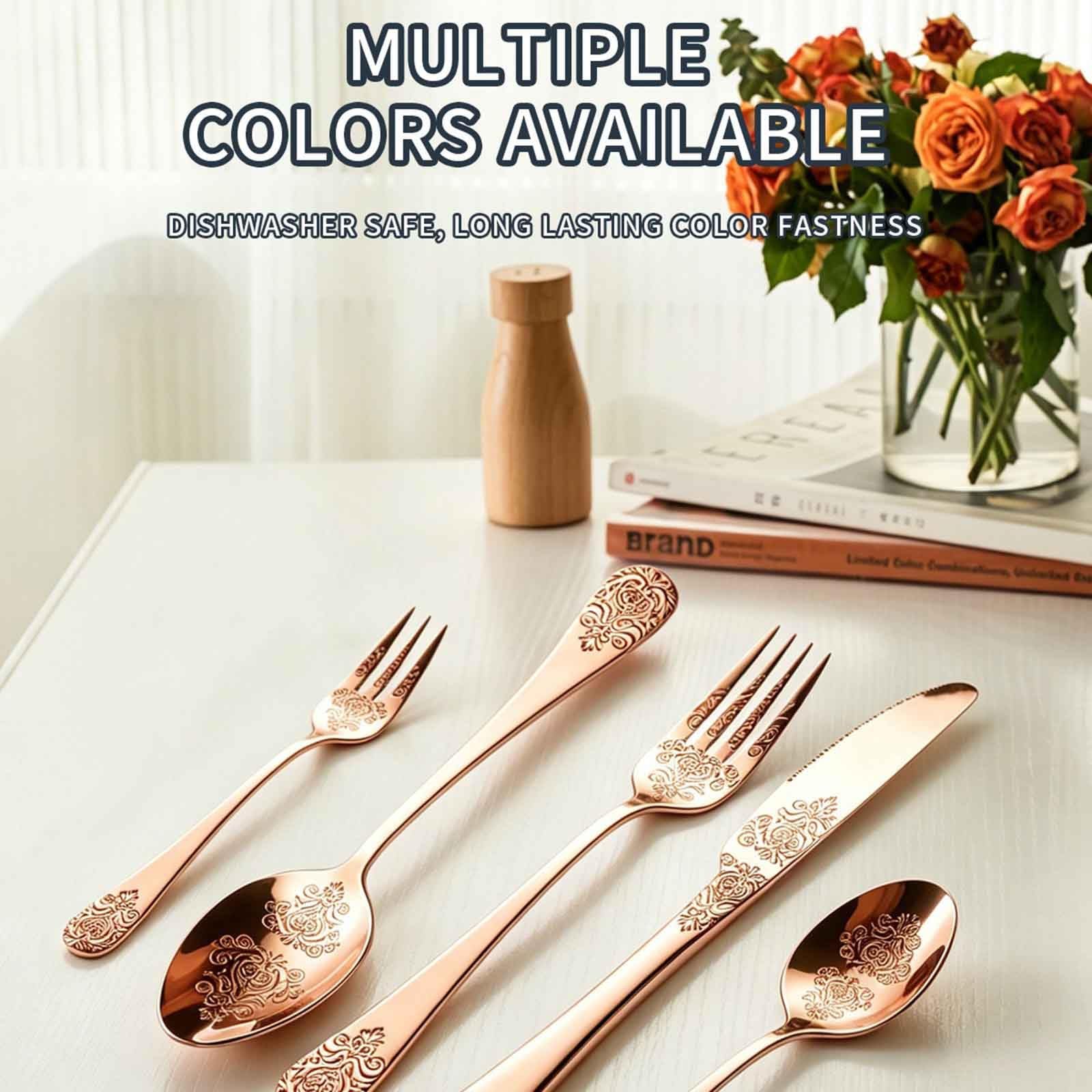 Lot De 30 Couverts De Table Inox Pour 6 Personnes, Couverts De Table En Acier Inoxydable,Idéal Maison Cuisine, Lavable Au Lave-Vaisselle(Black)