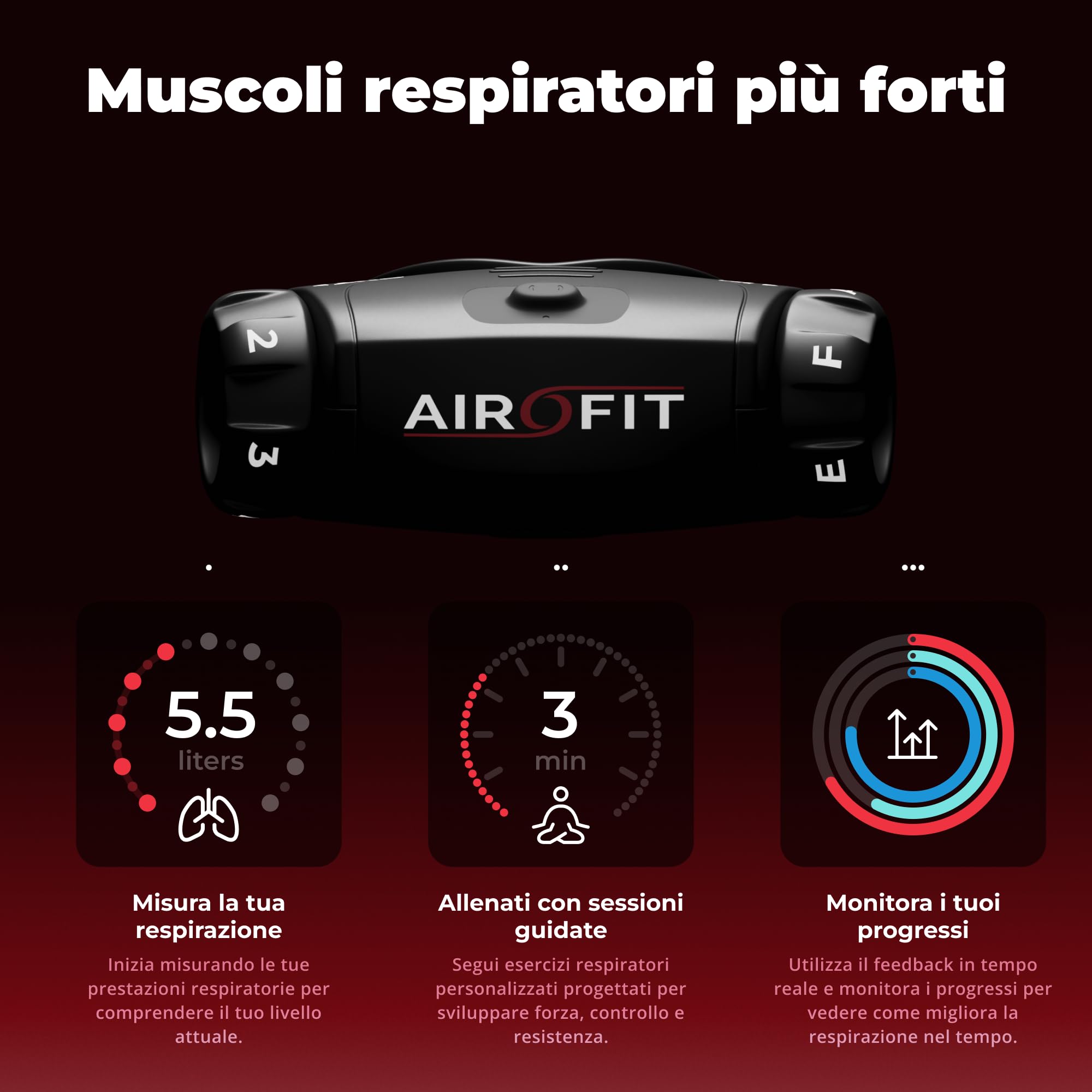 Airofit Elite Allenatore Respiratorio – Resistenza Regolabile | Portatile; ruote di resistenza; allenamento respiratorio con app; casa, palestra e viaggio