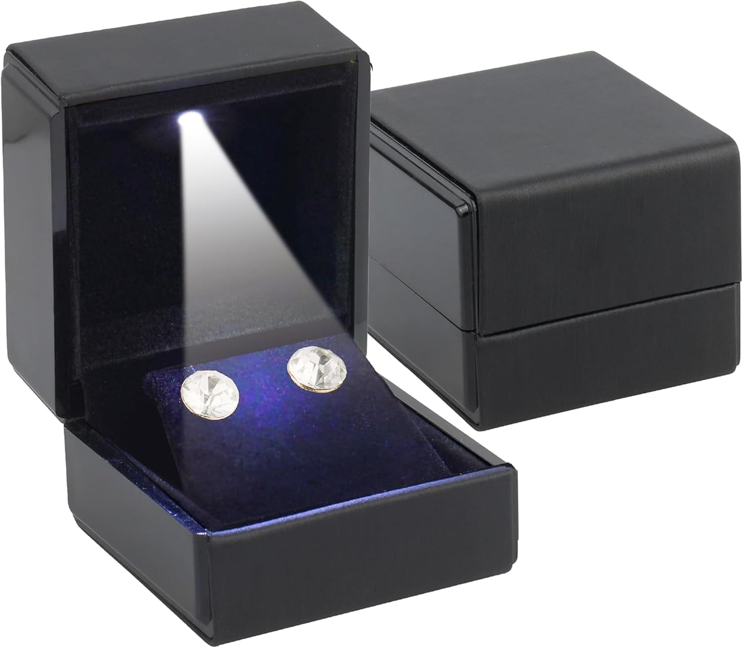 Noval Box Square Shaped Black Earring Box With LED Light 2.25x2x2.5 in