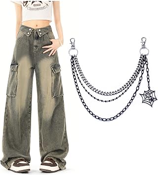 Womens Distressed Wide Leg Jeans, Y2K Grunge Retro Lapel High Waist Denim Pants, High Street Baggy Jeans, BE789-M