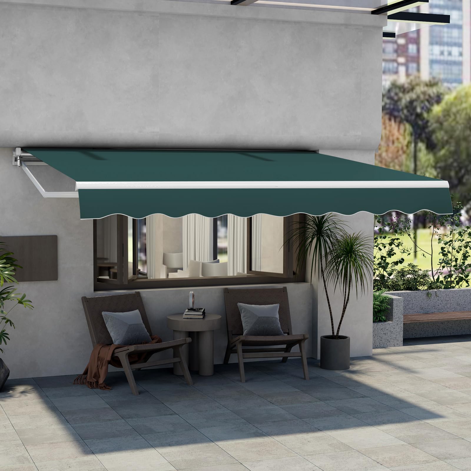 HOMASIS Tenda da Sole per Esterno, 3,6x3M, Tenda Estensibile da Veranda da Giardino, Superficie Impermeabile e Telaio in Alluminio, Tenda da Sole a Caduta per Balcone, Terrazzo (Verde)