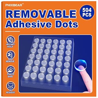 PHIXBEAR 504 Pcs Clear Removable Adhesive Dots, Glue Point Dots for Crafts Balloons Poster, Double Sided Sticky Round Dots 0.39 Inch