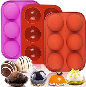 BUSOHA Silicone Molds for Chocolate - 3 Pack 6 Cavity Cake Baking Silicone Molds,Medium Semi Sphere Baking Mold for Making Hot Chocolate Bomb, Jelly, ice cube,Pudding, Dome Mousse