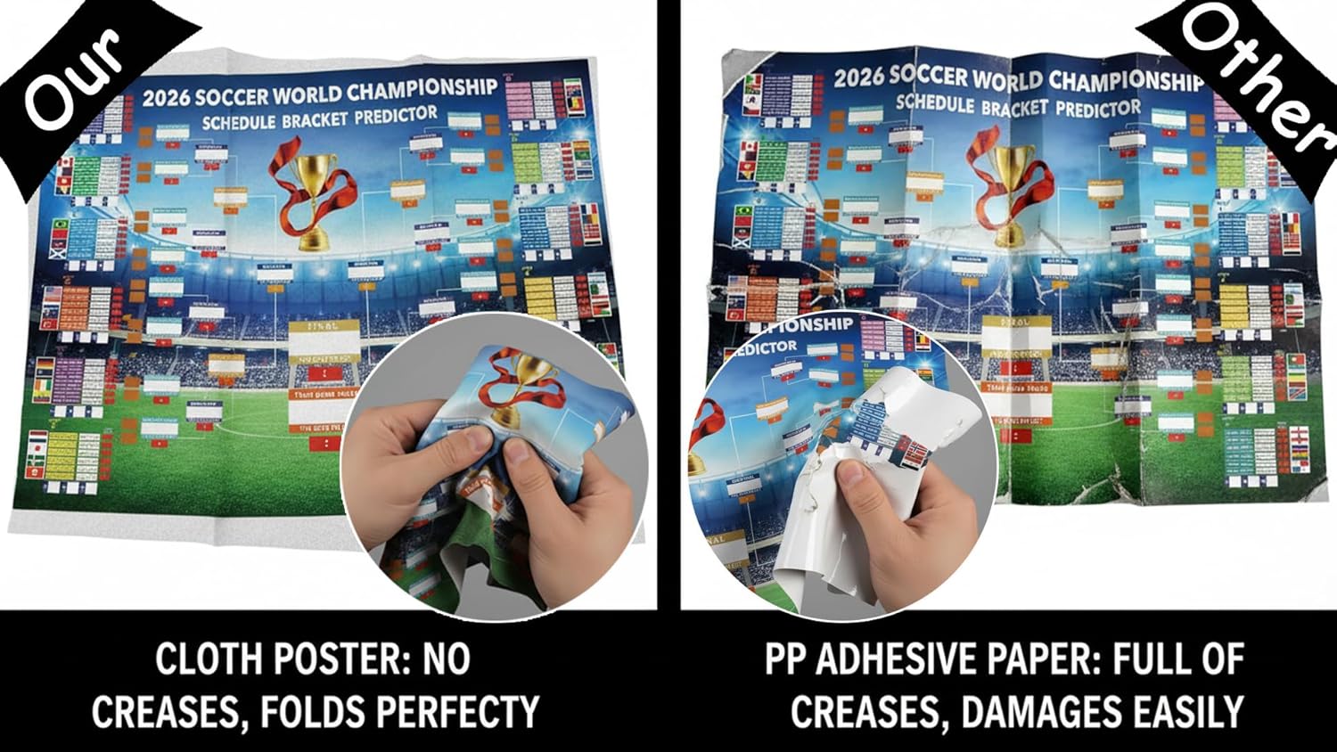 2026 World Cup Wall Chart 35"x23" Reusable Cloth Schedule Poster with Knockout Bracket, Group Stage Tracker & Full Match Timeline for Home Office Bar Party Decor Soccer Enthusiasts Football Fans