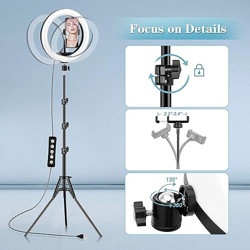 Miniatura 6 de GerTong 126 Ring Light with Stand and Phone Holder Tall 74 Upgraded LED Ringlight with 13 Dimmable Levels  40 RGB Modes for SelfieMakeupLive