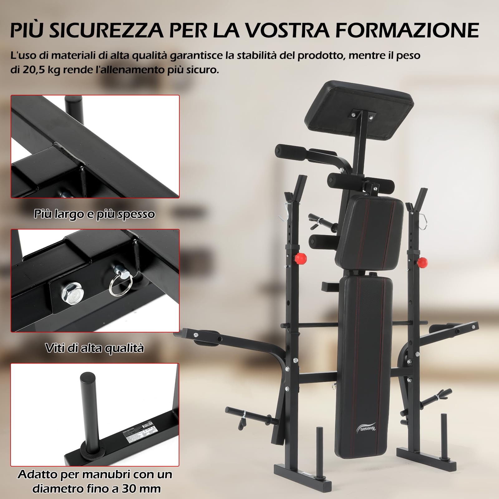 Panca Multifunzione Pieghevole per Palestra Casa, Panca Regolabile Pesi con 4 Inclinazioni per Allenamento, NV-5431