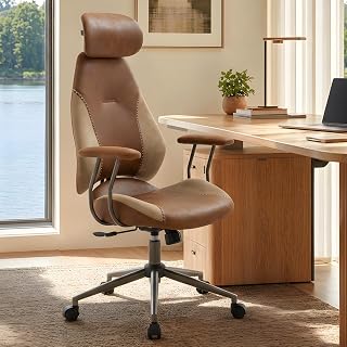 Fabuleux Desk Office Chair Ergonomic Suede Look Chair with High Backrest and Adjustable Headrest, Vintage Head Chair Computer Swivel Chair for Home Office