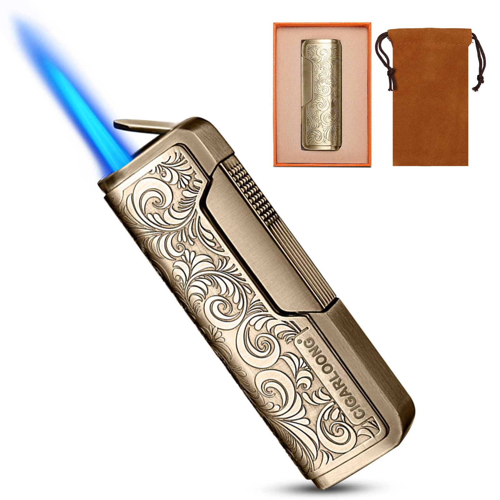 Encendedor de cigarros CIGARLOONG de llama de chorro, el regalo ideal para hombres en dorado