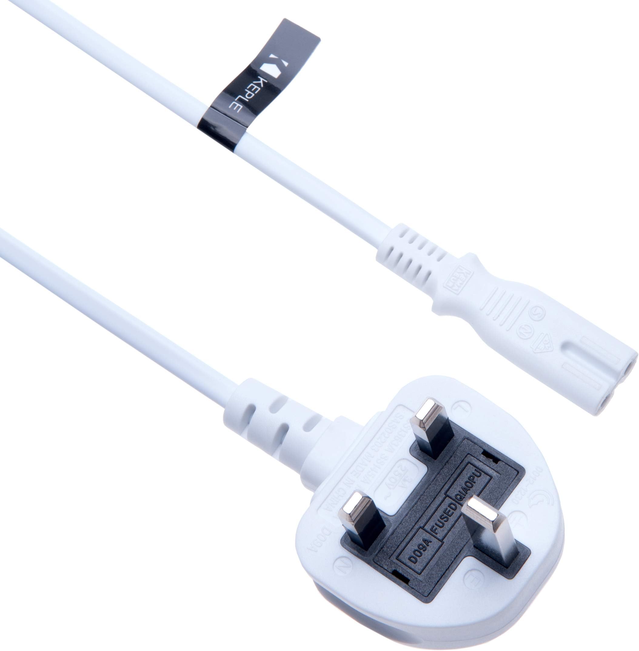 2 Pin Mains Power Cable Universal Fig Figure 8 UK Lead Compatible with HP Envy 4500, 5530, 5532, 120, 5510, 5520, 6520 | HP OfficeJet 4650, 6968, 6978, 3830, 8710 Printer | Wall Cord 3m (White)