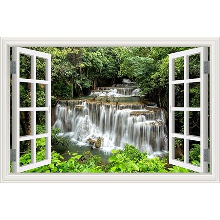 Amazon Com Greathomeart Self Adhesive Wallpaper Large Wall Murals 3d Stickers Window Landscape Waterfall Removable Decals For Living Room Home Decor 32 X48 Tools Home Improvement