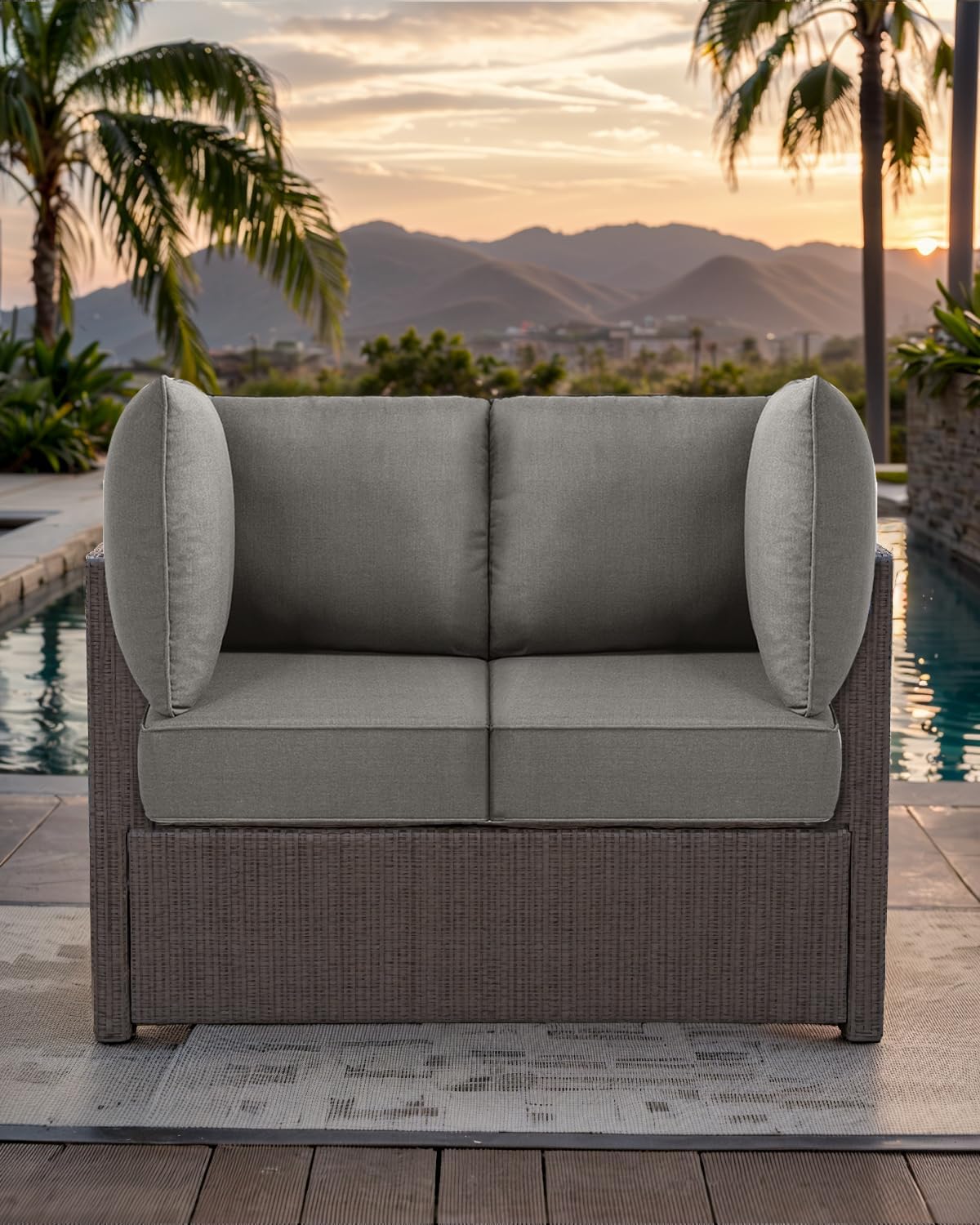 Luxury 24x24x6 Outdoor Corner Cushion 1 Set - Water-Repellent 3-Piece Cushion Set with Zipper for Outside Rattan Wicker Sofa Loveseat Chair Sectional Patio Conversation Sets - Grey/Classic thumbnail