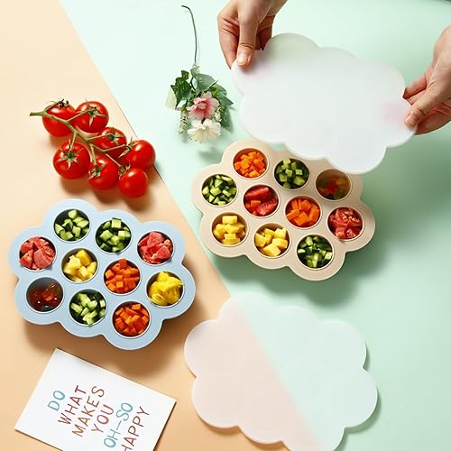 Vista 2 de PandaEar Paquete de 3 bandejas de silicona para congelador con tapas, contenedor de silicona para almacenamiento de alimentos para bebés caseros