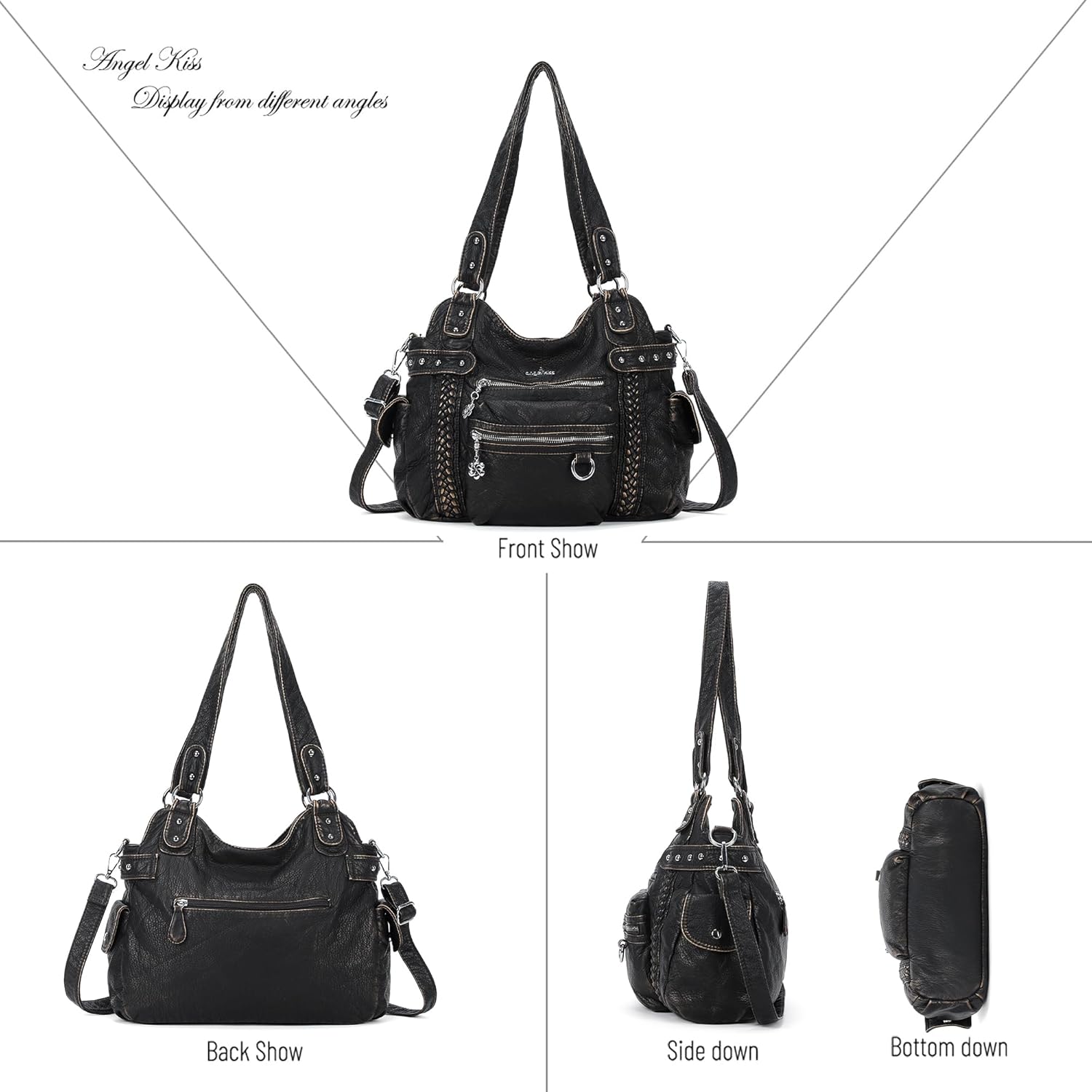 Angel Kiss Hobo Handbags for Women Soft PU Leather Shoulder Handbags Ladies Purses - Image 4