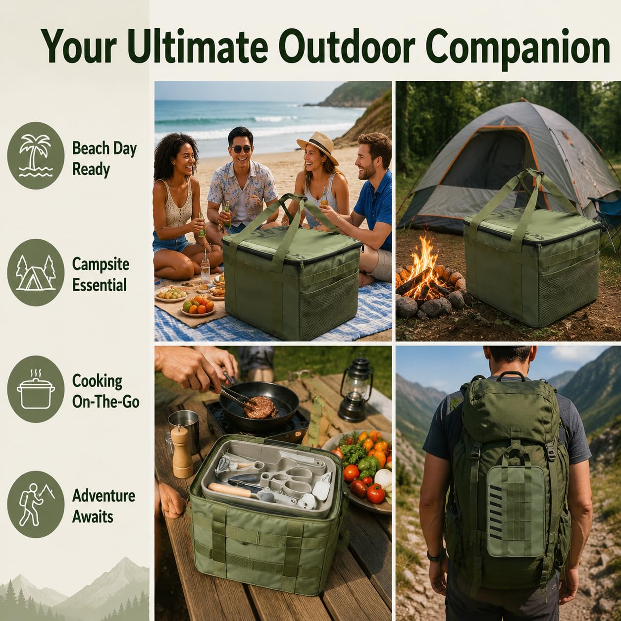 Set Utensili Cucina Outdoor Portatile | Borsa picnic, tessuto Oxford, per campeggio, borsa utensili, taere, , forbici, da , per Campeggiatori