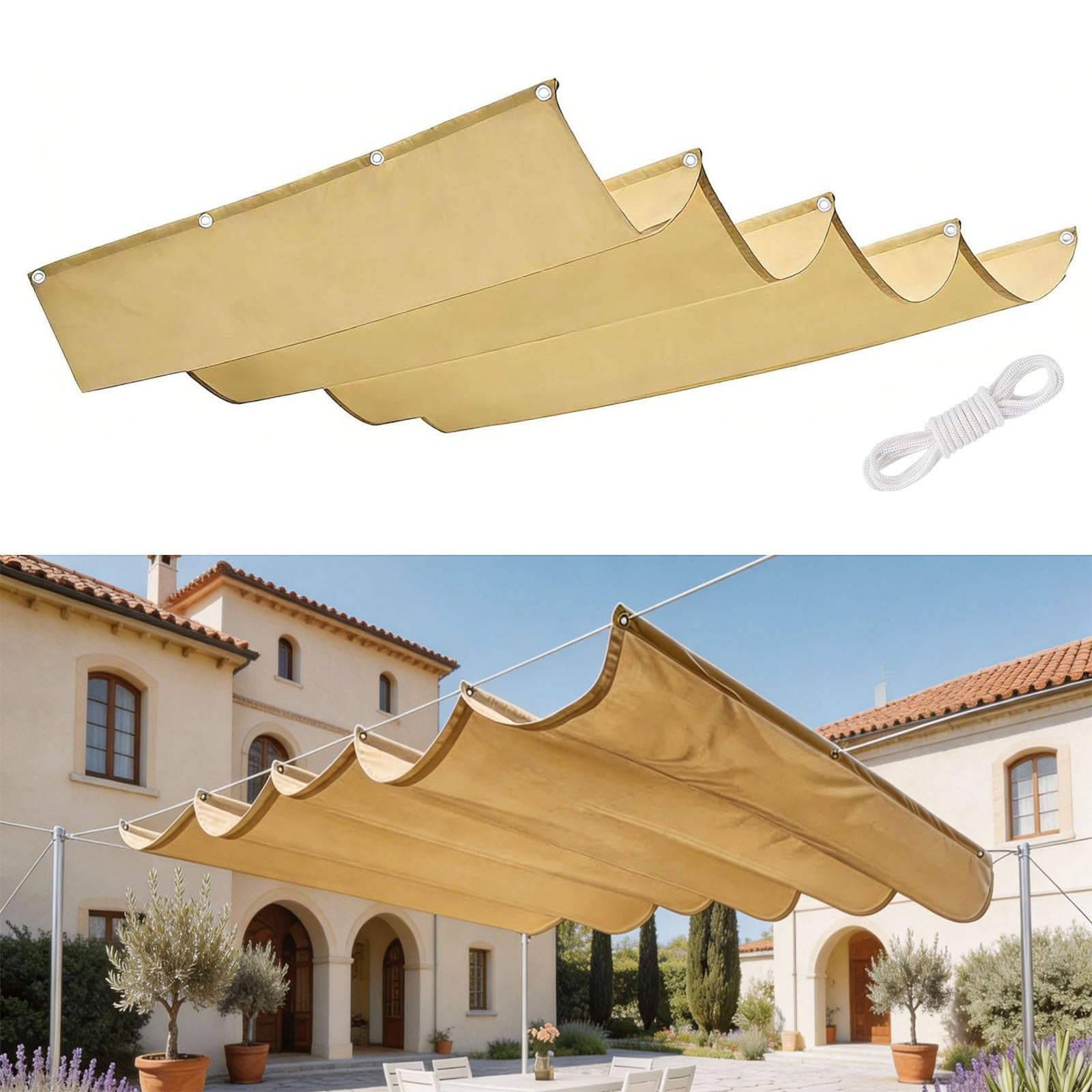 Voile ombrage vague haut de gamme jaune sable bâche rétractable indéchirable 10m