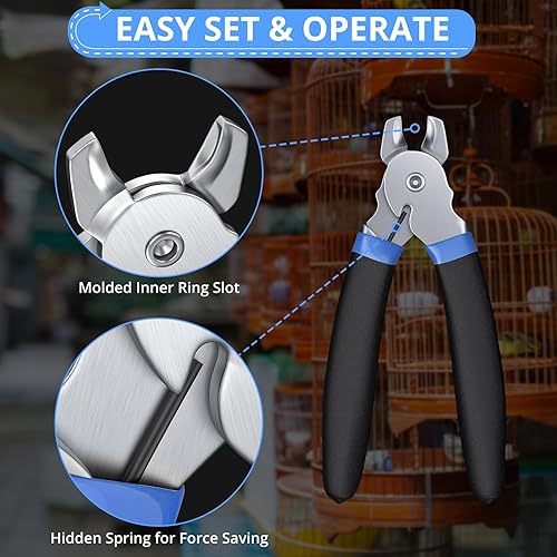 Miniatura 2 de CAMWAY Juego de alicates de anillo de cerdo y 300 anillos de cerdo de acero galvanizado de 34 pulgadas, herramienta profesional de instalación de