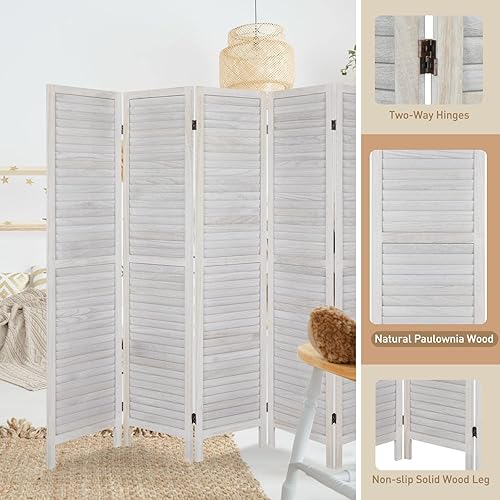 Miniatura 9 de ECOMEX Divisor de habitación de madera de 6 pies y separador de ambientes plegables, pantallas de privacidad plegables, separadores de habitación