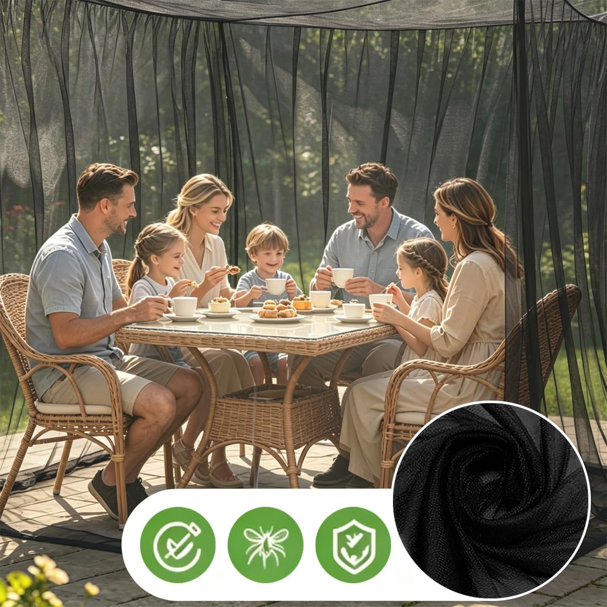 Zanzariera XXL, Zanzariera Matrimoniale, Letto Tenda Zanzarier, Maglia 220, Zanzarier 300 x 300 x 250 cm, per terrazza, Uso Esterno, Tenda (Nero)