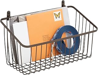 mDesign corbeille métallique murale – panier de rangement pratique pour couloir, chambre ou salle de bain – corbeille de rangement pour porte-monnaie, smartphone, mouchoirs, etc. – couleur bronze