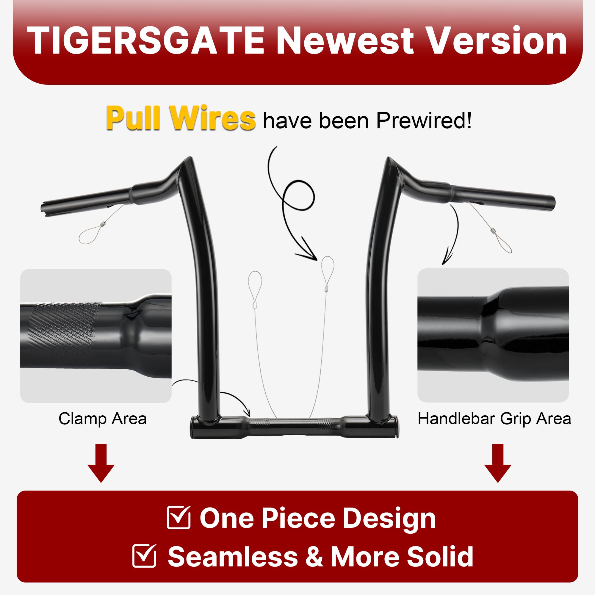 TIGERSGATE 12'' Rise Black Ape Hangers Chizeled bar Wire Easily