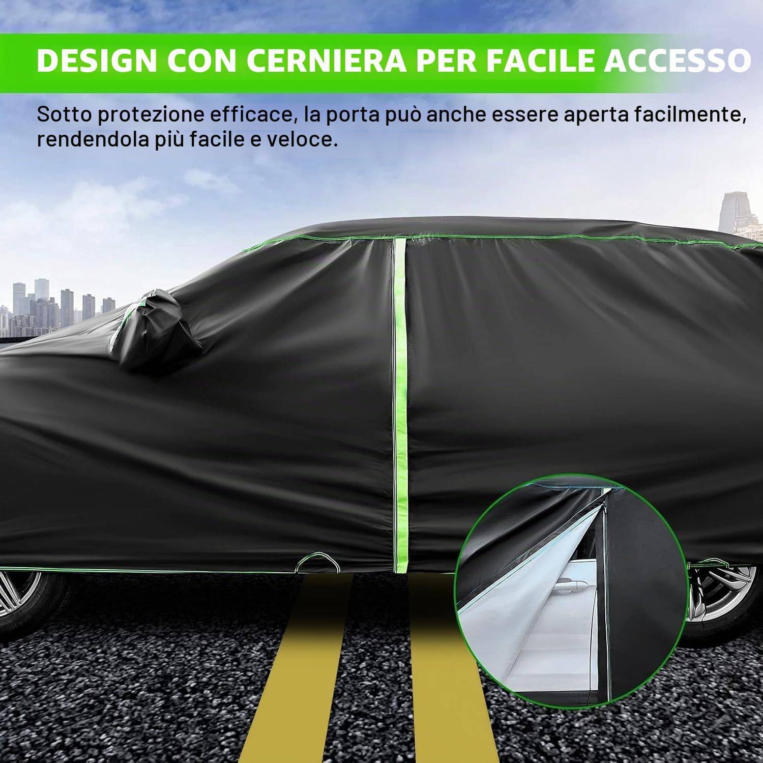 NEVERLAND Telo Copriauto Impermeabile SUV - Telo Copriauto da Esterno PEVA Felpato Cotone Antigraffio Antipolvere Veicoli Fuoristrada Copri Auto con Strisce Riflettenti Zip M (455 x 185 x 170 cm)