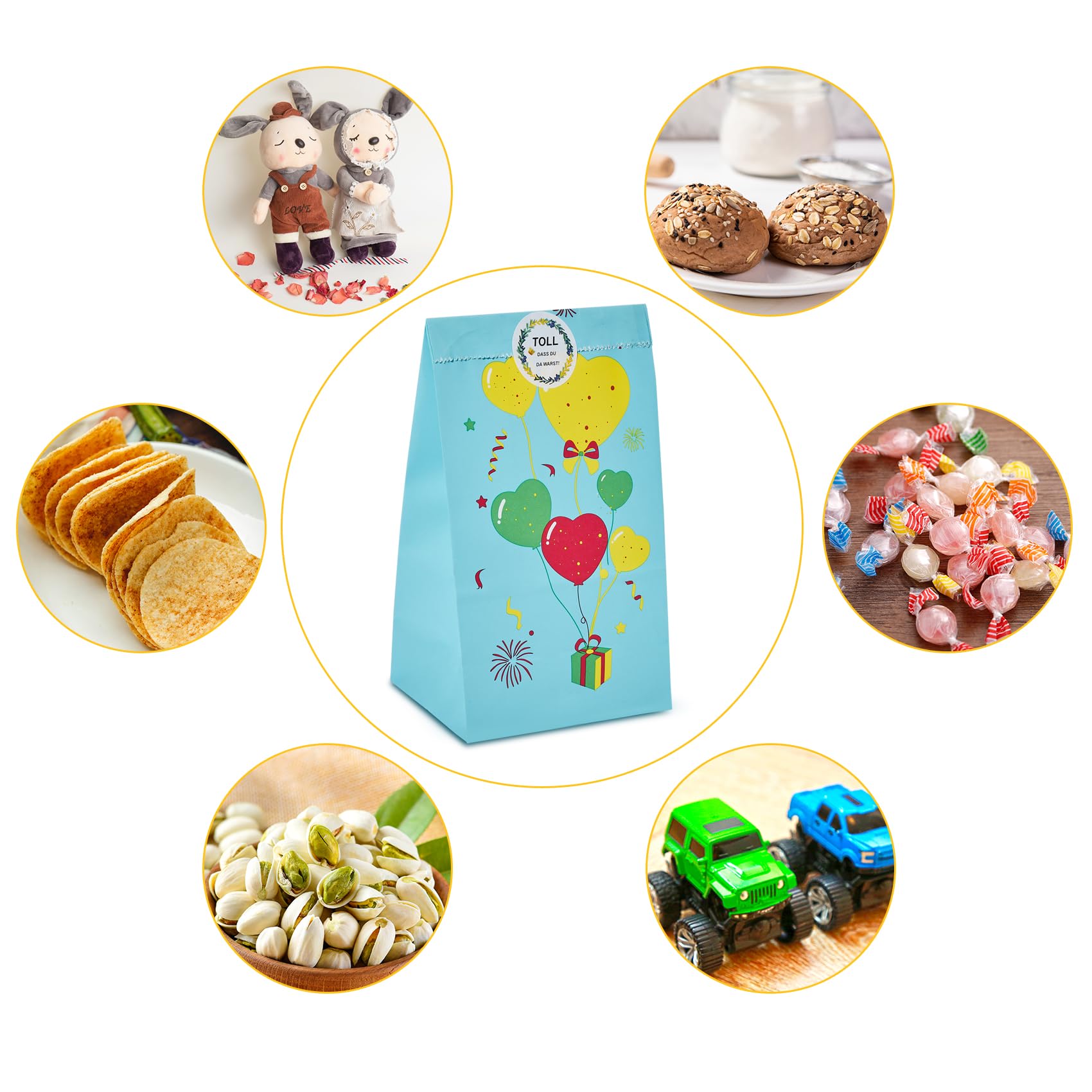 Lot De 40 Sacs En Papier Colorés Avec 84 Autocollants - Pour Emballer Des Cadeaux, Des