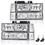 G-PLUS Headlights Assembly, Fit 1994 1995 1996 1997 1998 1999 GMC C1500 K1500 Yukon Bumper Headlamps, Clear Lens Chrome Housing Clear Reflector,faros delanteros