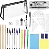 26pcs Back To School Stationery Set, Clear Pencil Case With Stationery Included, Exam Essentials Supplies Set With Graphite Pencils, 3 Highlighter, 6 Ballpoint Pen, 2 Eraser, Compass, Pencil Case