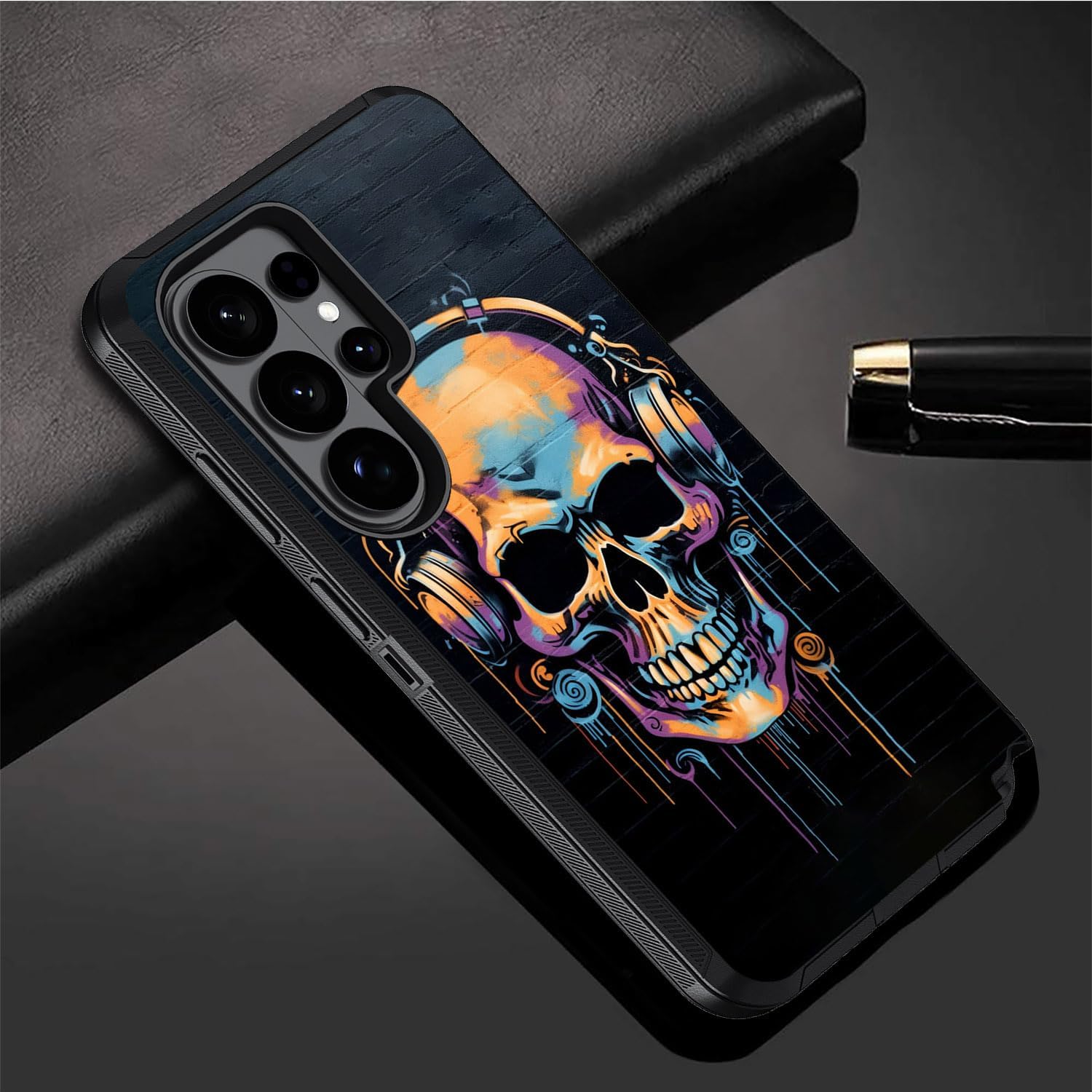 for Samsung Galaxy S26 Ultra Case, Heavy Duty 3 in 1 Hybrid Hard PC & Soft Silicone Shockproof Drop Protection Case for Galaxy S26 Ultra 5G 6.9" 2026, Skull Wearing Headphones image 3