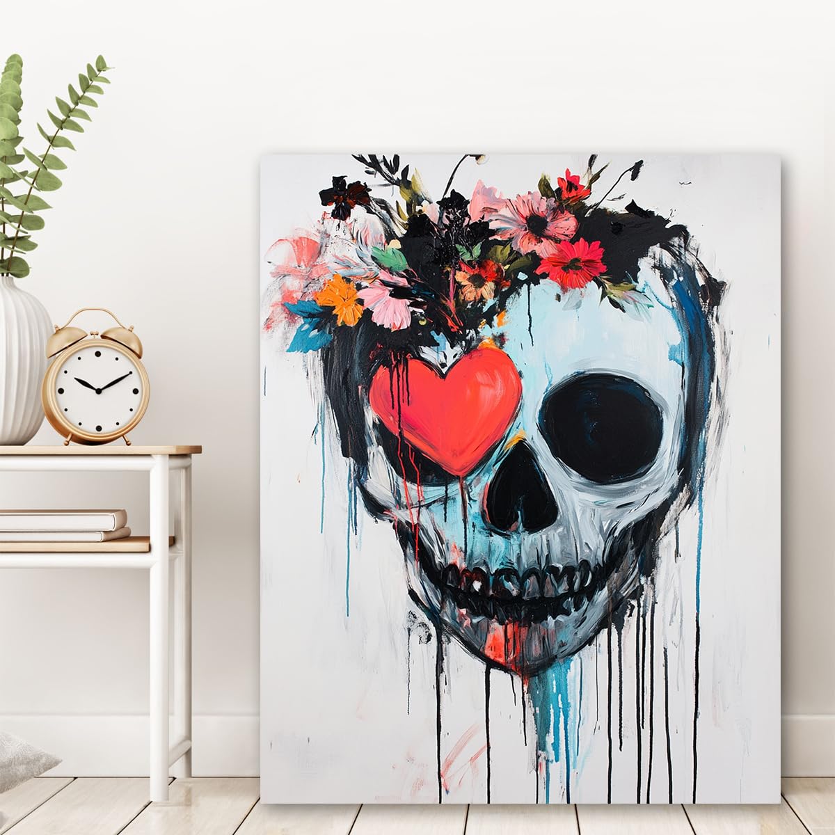 TOANGWALL Abstrakcyjna farba rozpryski czaszki serce głowa serca sztuka ścienna unikalny mroczny romans plakat graffiti dekoracja ścienna do przedpokoju 90 x 110 cm