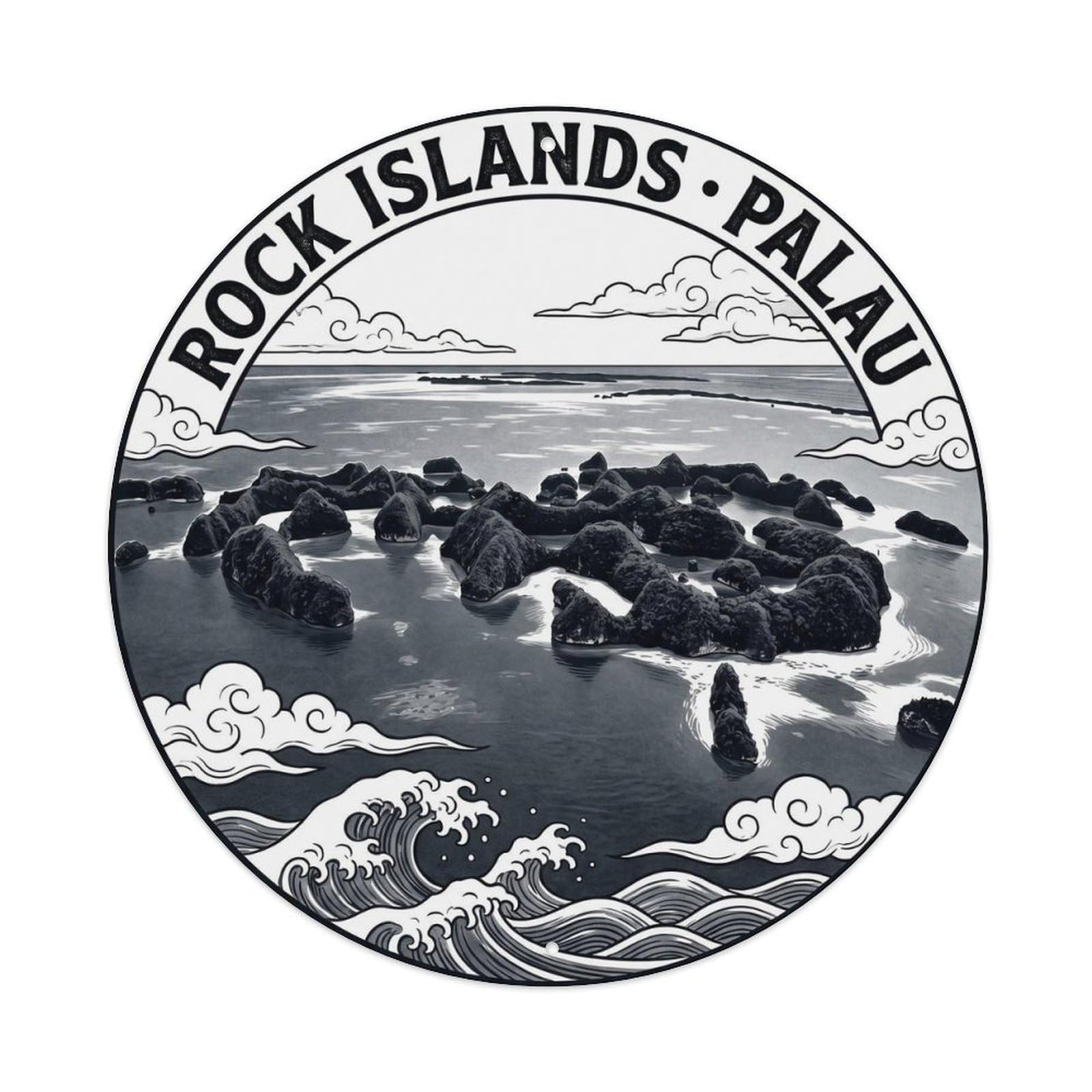 Olyhtr 8X8inch Classic Style Ink Palau Rock Islands Coastal Travel Aerial Black Metal Tin Sign