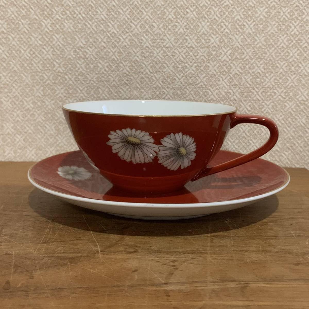 オールドノリタケ 花文朱窓図 金彩 カップ＆ソーサー トリオ