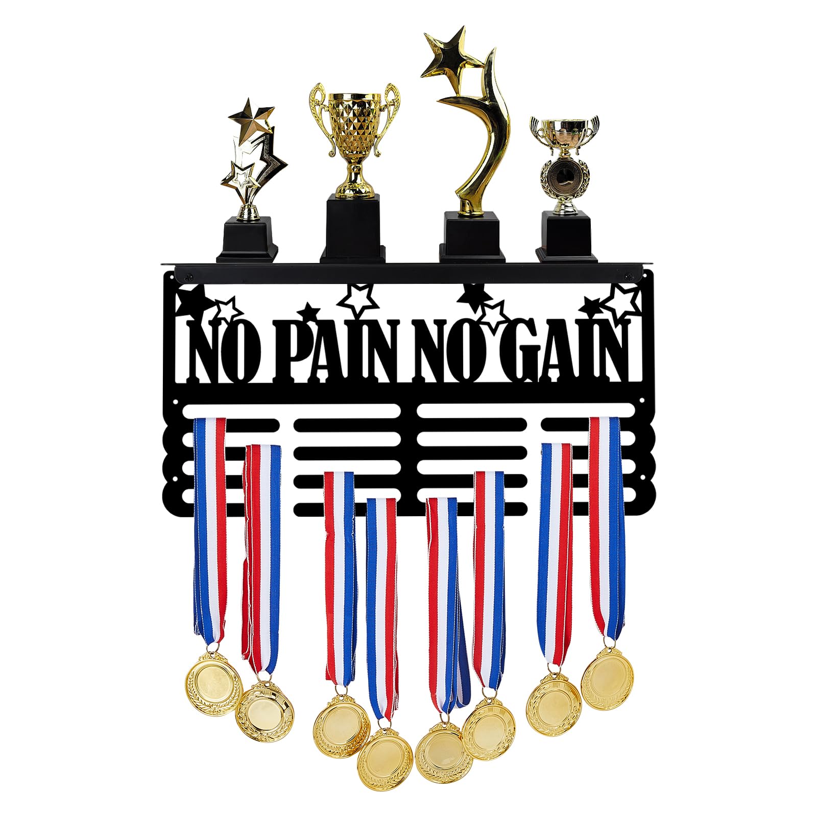 SUPERDANT No Pain No Gain Mensola per Medaglie Appendiabiti per Trofei Scaffale per Medaglie Sportive Appeso per Premi Mensola per Stelle Ganci per Medaglie Decorazioni per La Casa per Medagliere