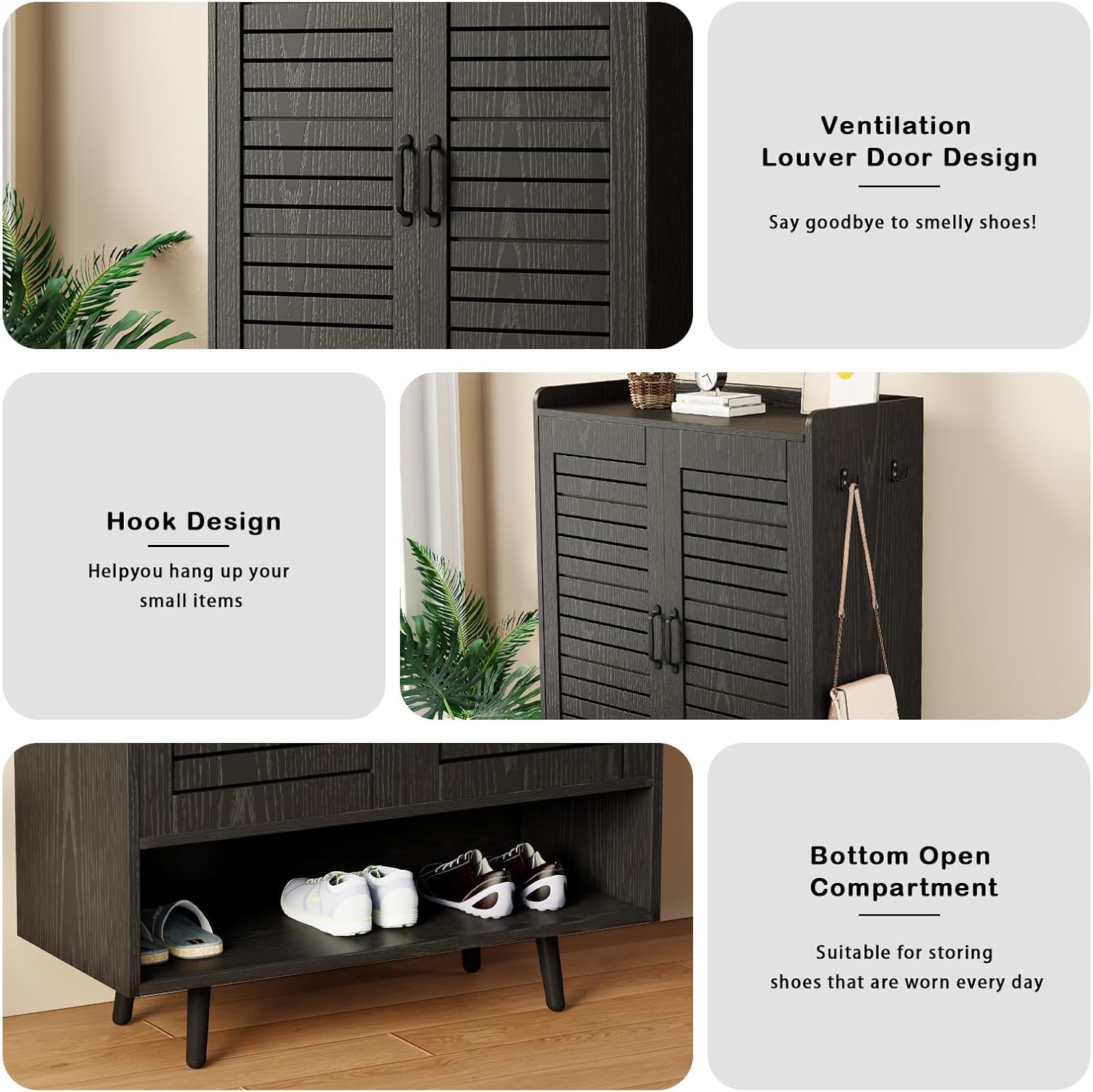 Shoe Cabinet with Doors, 7-Tier Shoe Cabinet Storage for Entryway with Adjustable Shelves, Wooden 46'' Tall Shoe Rack Organizer Cabinet for Front Door, Hallway Closet, Living Room - Black