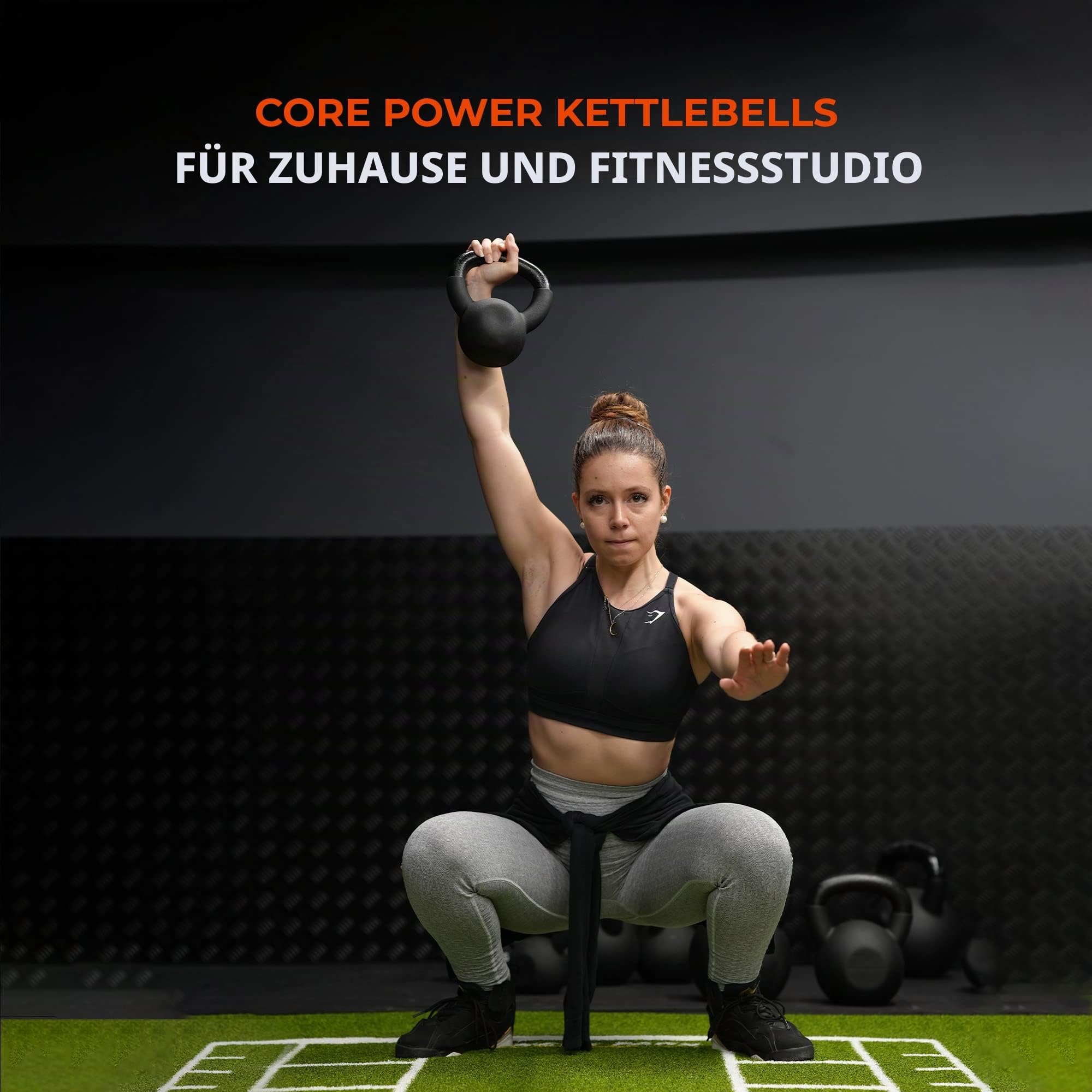 Core-Power Gusseisen Kettlebell 20kg/Gusseisen Kugelhantel 4-32kg hochwertigste Eisenerz Pro Qualität für Gym, Fitness und Crossfit Gummi Stellfläche für Bodenschutz