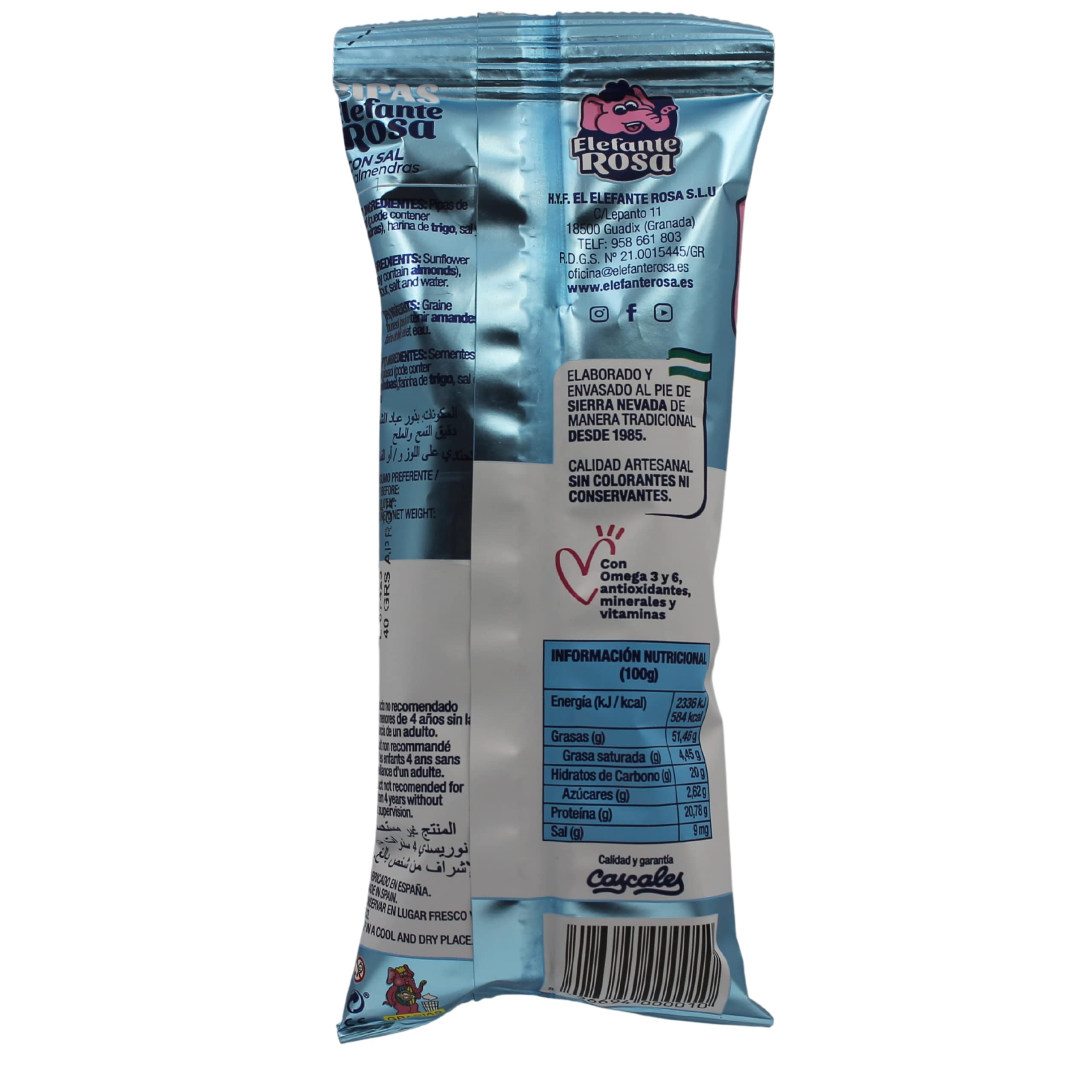 Pipas El Elefante Rosa Almendra Pack 35 Unidades Snack Girasol Tostado Sal Frutos Secos Aperitivo