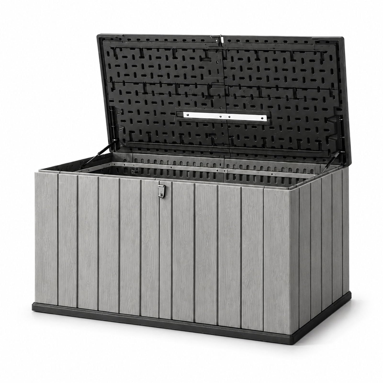 Generico Baule da esterno 150 gal in HDPE con coperchio lucchettabile | Baule da esterno in HDPE resistente alle intemperie per cuscini, attrezzi, piscina e pacchi(Gray)